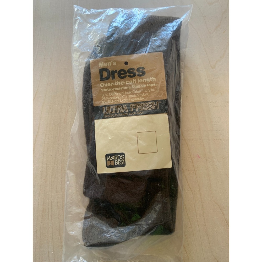 Vintage Wards Mens Socks NIP Dress Over Calf Chocolate Brown Sealed
